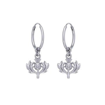 A beautiful glory of Scotland ~ Sterling Silver Jewelry Scottish Thistle Hoop Earrings TER2090 - Jewelry